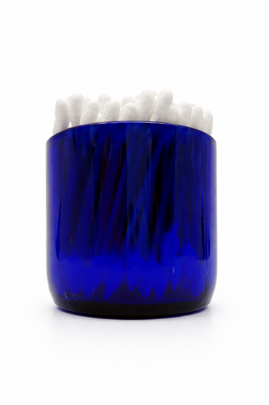 Blue Q-Tip Jar